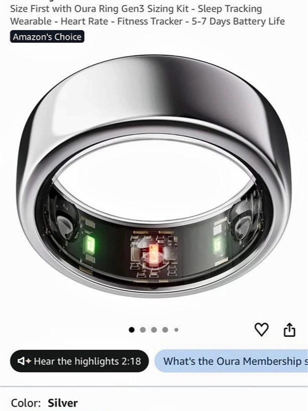 Oura Ring Gen3 Horizon Silver Ring - Picture 1 of 5
